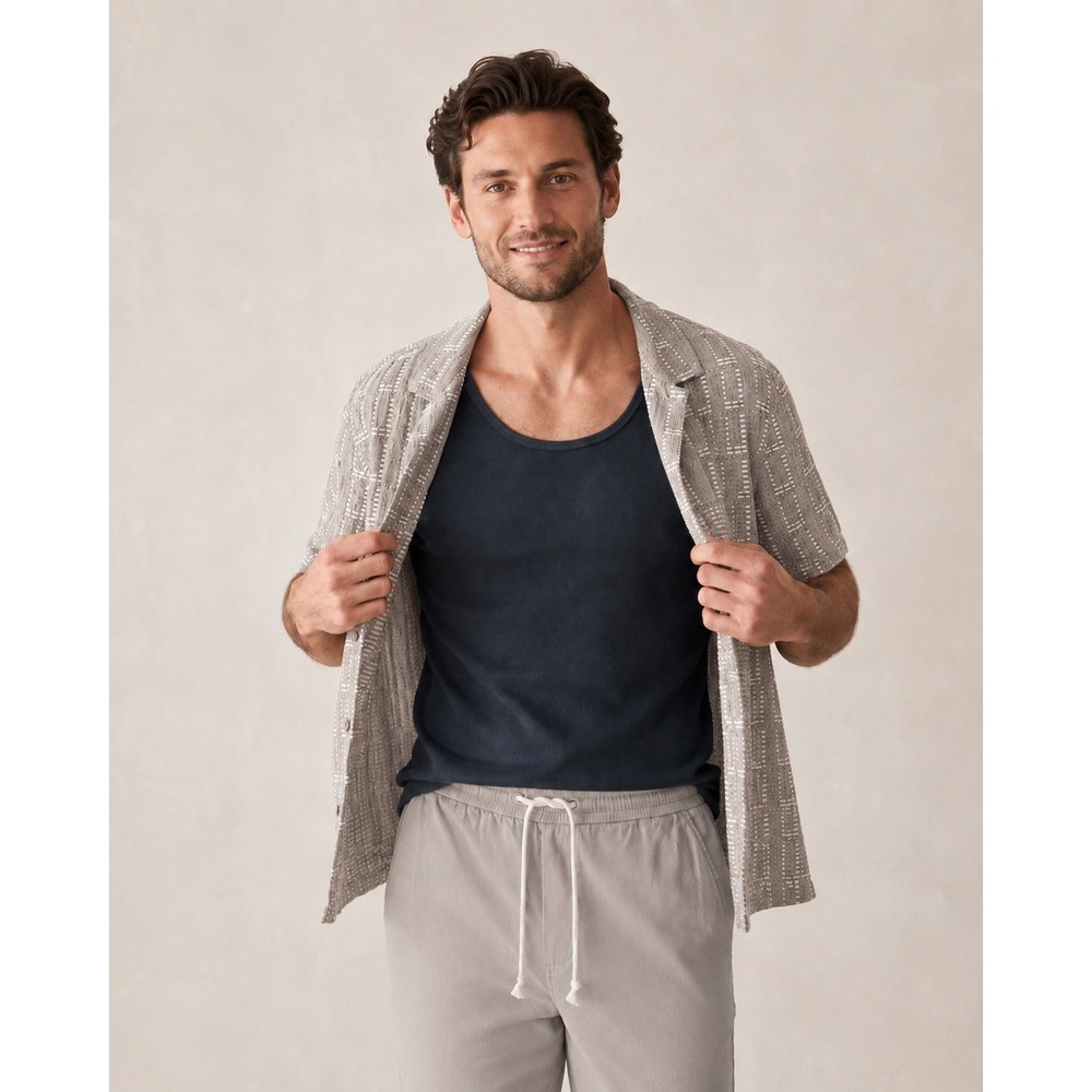Marine Layer Men's M/L Carter Rib Tank Anthracite Charcoal Gray
